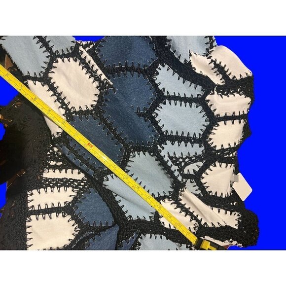 nwt fringed croucheted blouse by adore denim blues black fringes unique dressy l - Picture 13 of 13